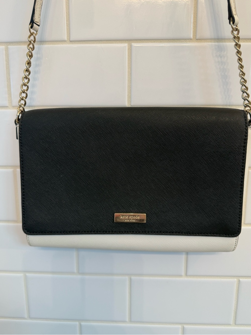 kate spade Black and White Leather Chain-Strap Crossbody